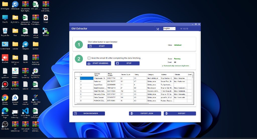 GM Extractor v1.0.12 Desktop Dashboard collecting Google Maps business data